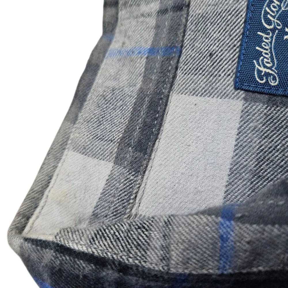 Men's Faded Glory Medium Blue Grey White Long Sleeve Flannel Shirt